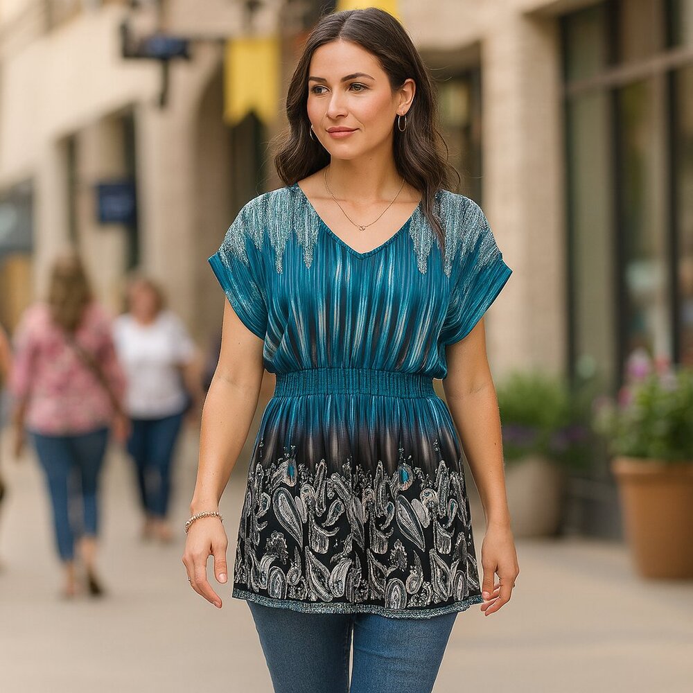 HOTS WING Blue & Black Paisley Blouse